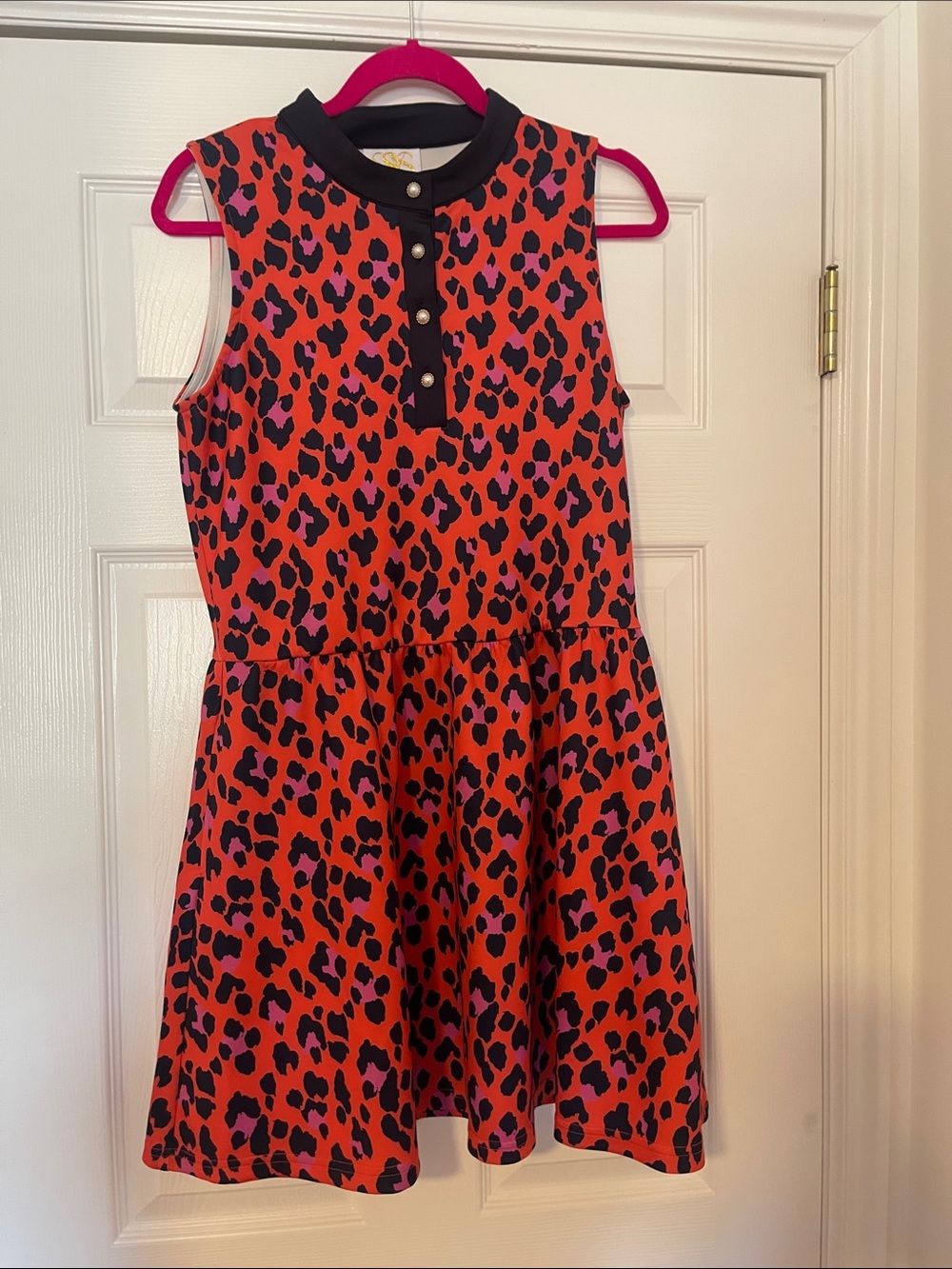 SYS the label Red Leopard Print Sleeveless Dress with Black Trim
